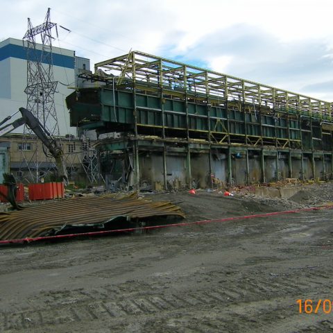 Large building structures in the process of demolition