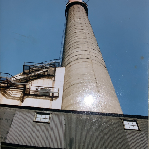 Bottom to top view of the Horne foundry stakck to be demolished, before beginning of work