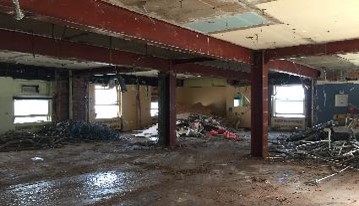 Building interior completely stripped and ready for structural demolition