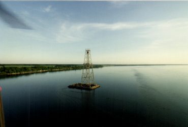 Partially dismantled pylon in the middle of the St Lawrence river