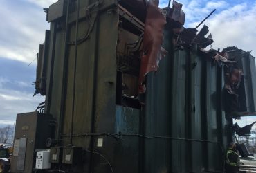 A transformer being dismantled