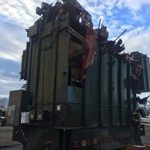 A transformer being dismantled