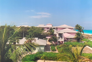 View of the hotel complex on Turk and Caicos island, next to the sea