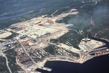 Aerial view of an aluminium smelter located in Baie-Comeau