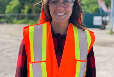 Picture of Andréanne Bouchard, HSE coordinator, wearing full PPE's